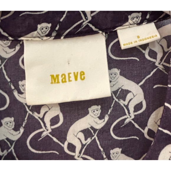 Maeve Anthropologie Purple Monkey Print Button Up Shirt Women Size 8 Long Sleeve - Picture 2 of 5